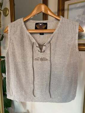 00s Vintage Harley Davidson Linen Blend Rib Knit Tank USA -  Large